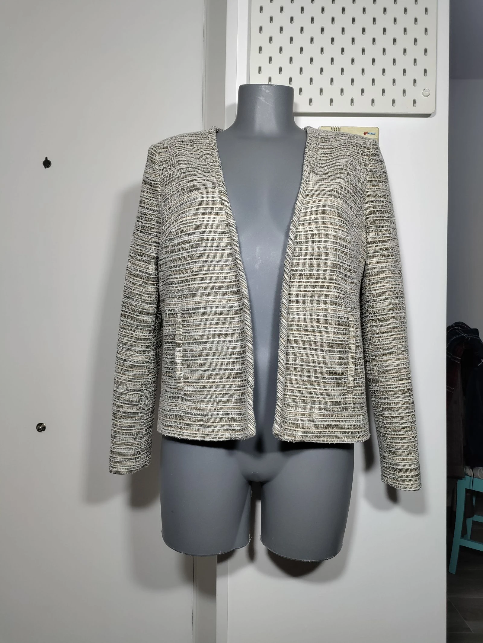 Chaqueta Mango Suit tweed jaspeada abierta – Talla L